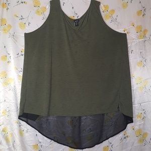 Torrid Hi-Lo Olive top with sheer back